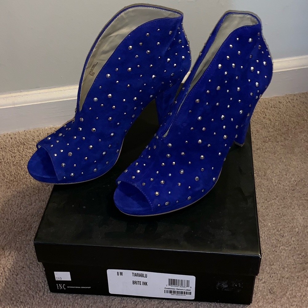 Bright blue sexy studded heels